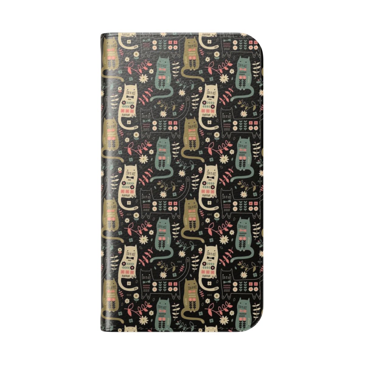 A charming phone case featuring a vintage-inspired cat and floral design. - Folded Back