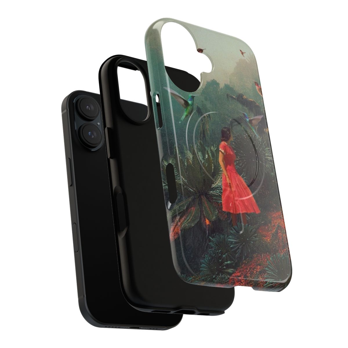 Moody forest and botanical collage design on a magnetic phone case - Layers