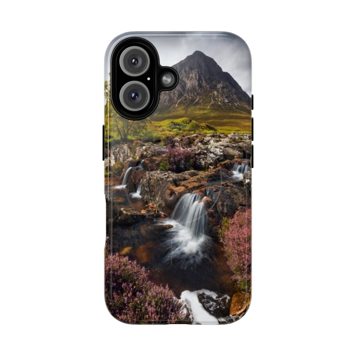 Phone case featuring the iconic Buachaille Etive Mor and waterfalls in Glen Etive, Scotland