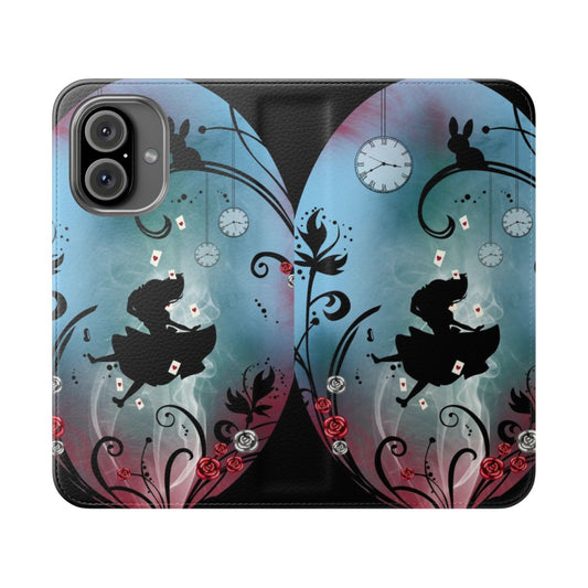 Flip cover phone case featuring the rosebush from Alice in Wonderland