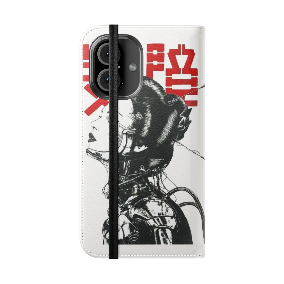 Vaporwave-inspired flip phone case with cyberpunk and Japanese-inspired design - Folded Front