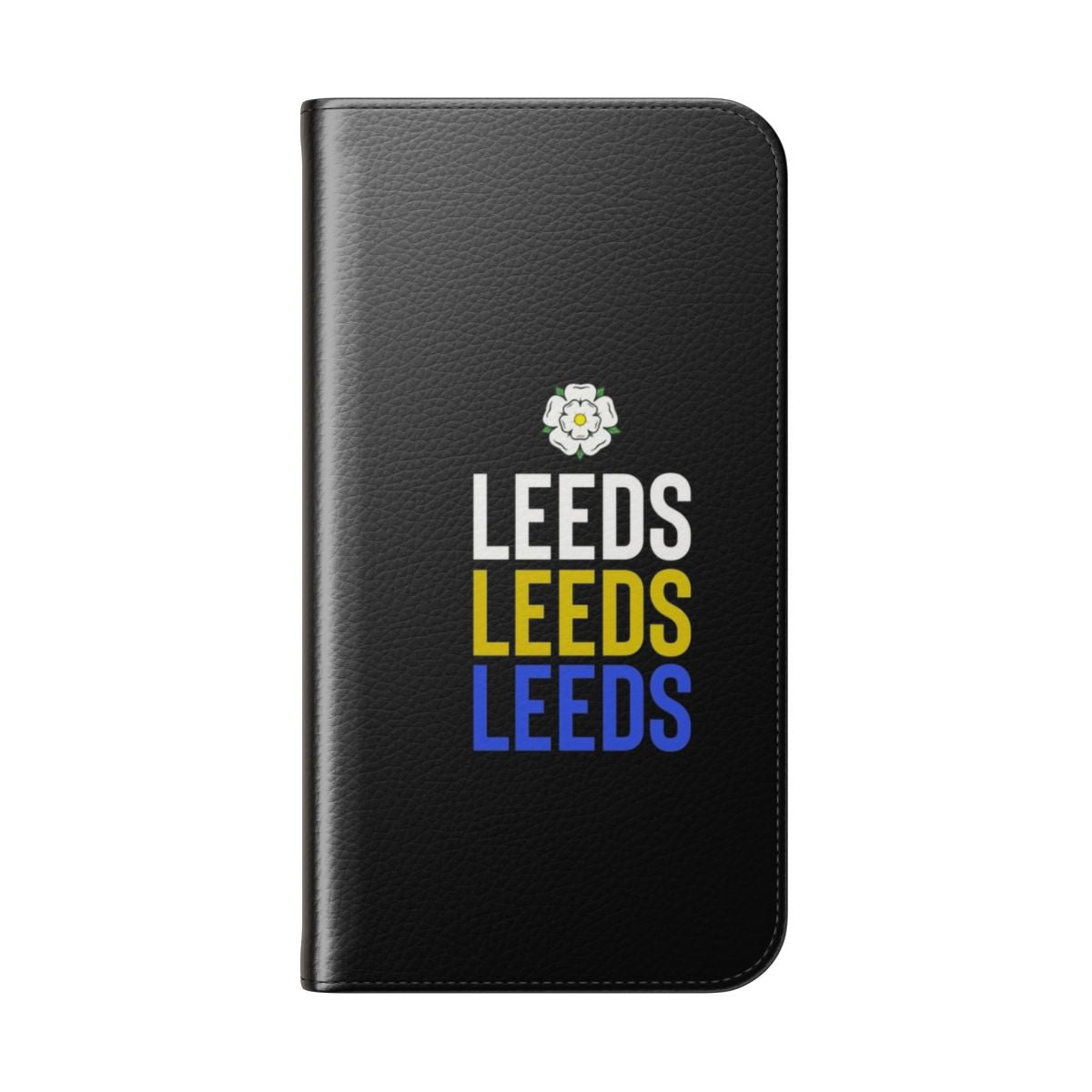 Sleek flip cover phone case featuring the Leeds football club crest and colors - Folded Back