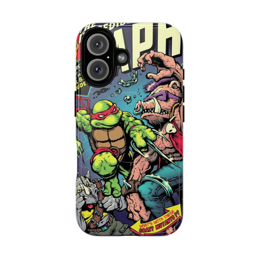 Retro-inspired magnetic tough phone case featuring Raphael, the ninja turtle