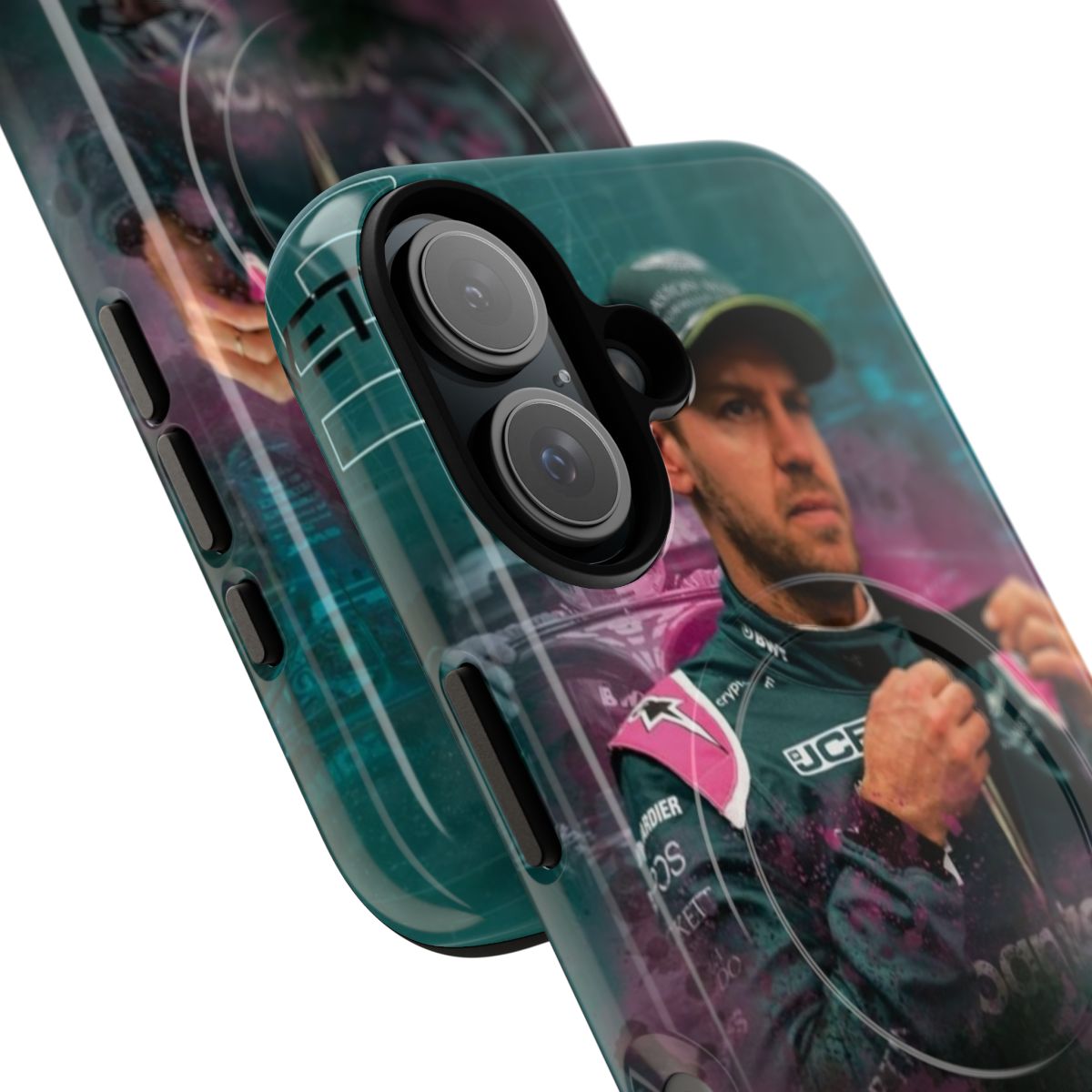 Sleek and durable phone case featuring a Sebastian Vettel-inspired design for Formula 1 fans - Detail