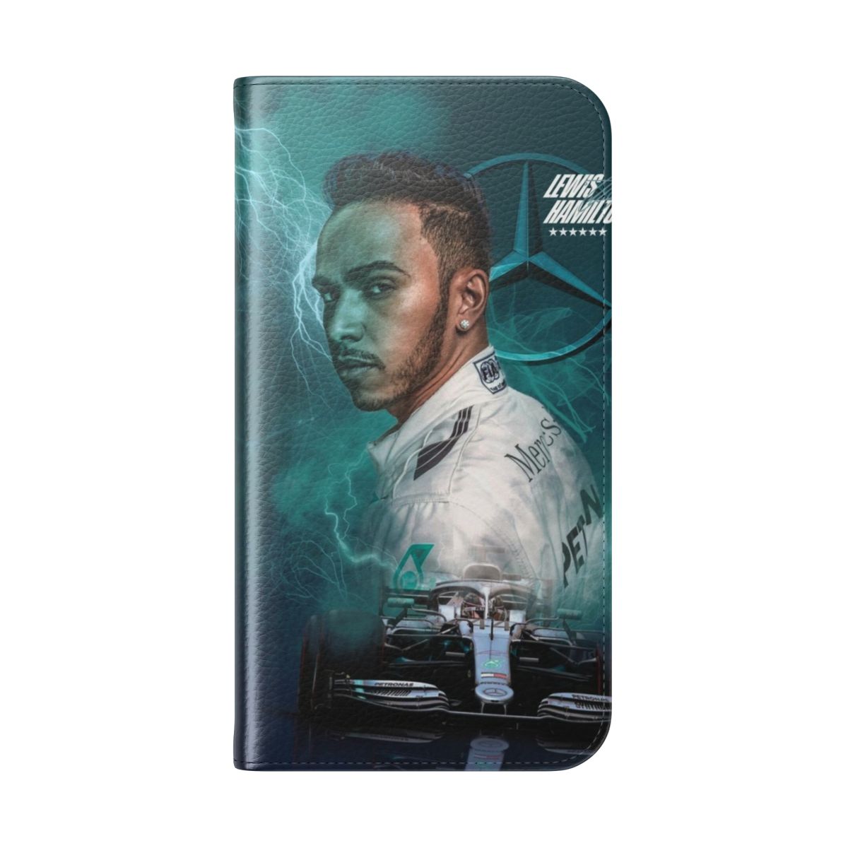 Stylish phone case featuring a Formula 1 racing design inspired by champion driver Lewis Hamilton - Folded Back