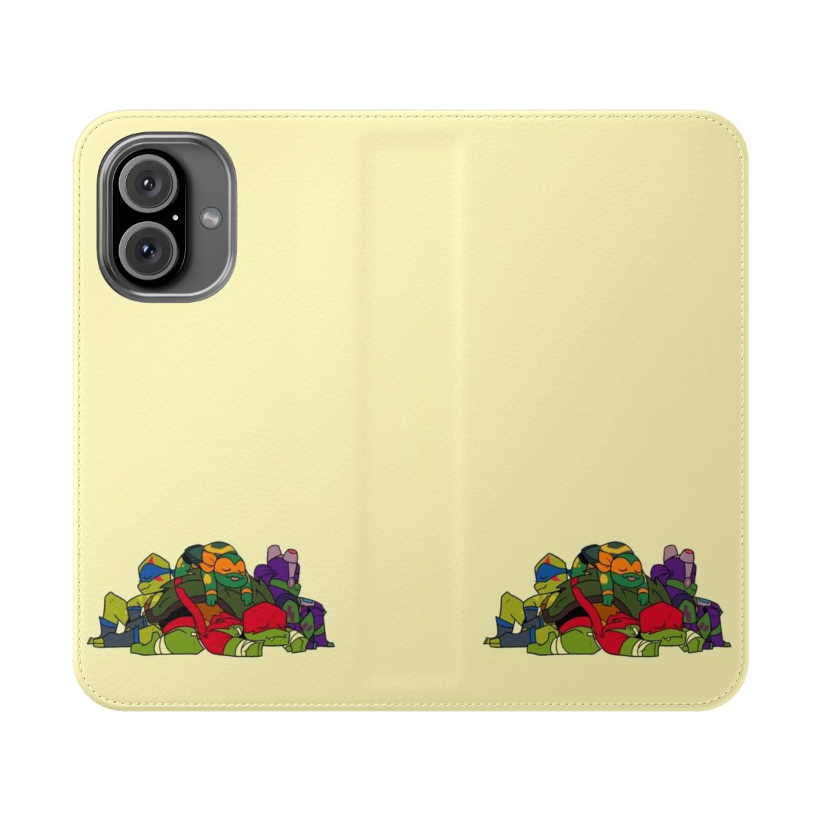 A flip cover phone case featuring the Teenage Mutant Ninja Turtles characters in a napping pose.