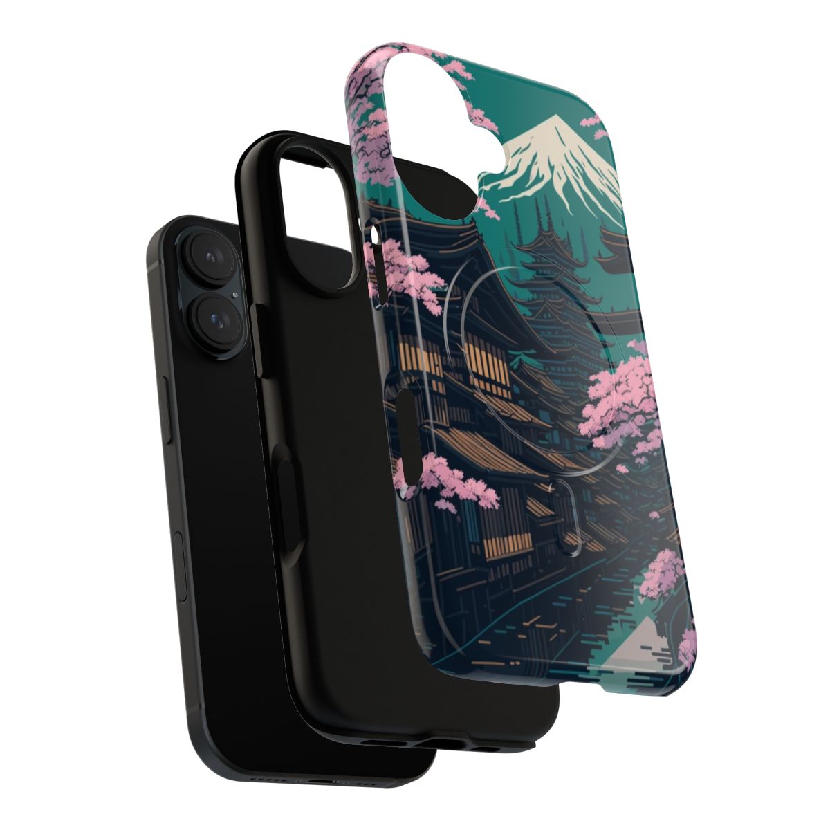 Magnetic phone case with a Japanese town-inspired anime art design - Layers