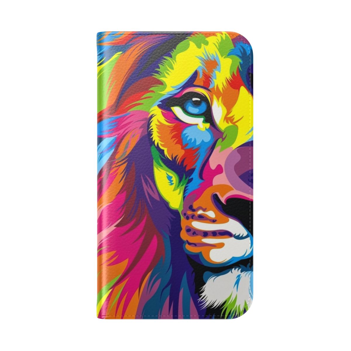 Colorful lion-themed flip cover phone case - Folded Back