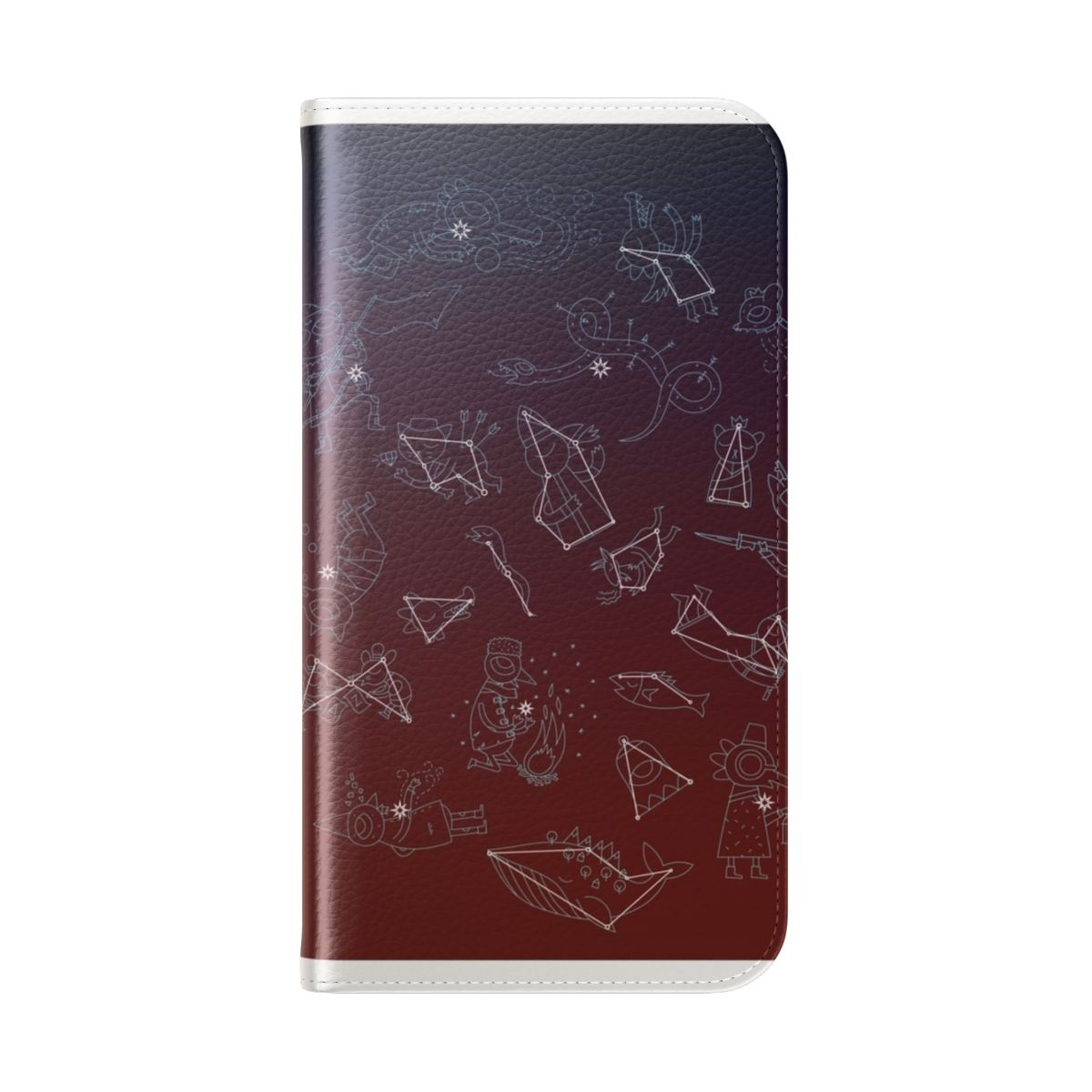 Flip cover phone case featuring a night sky with stars and constellations - Folded Back