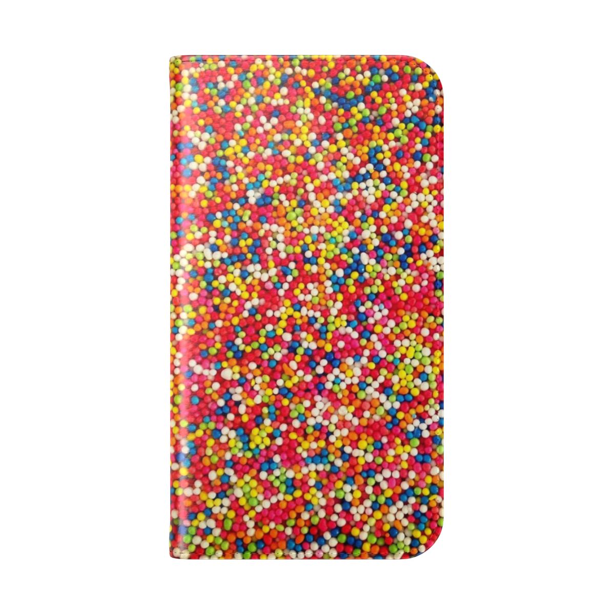 Vibrant phone case with sprinkles and colorful patterns, perfect for dessert enthusiasts. - Folded Back