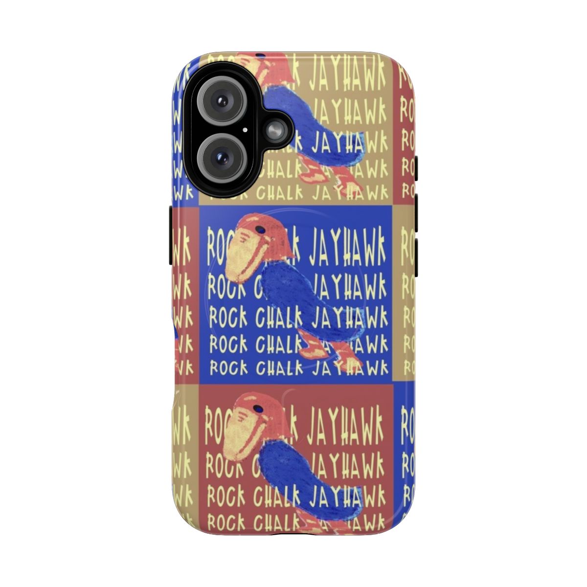 Colorful pop art-style Kansas Jayhawks phone case with magnetic closure and tough design.