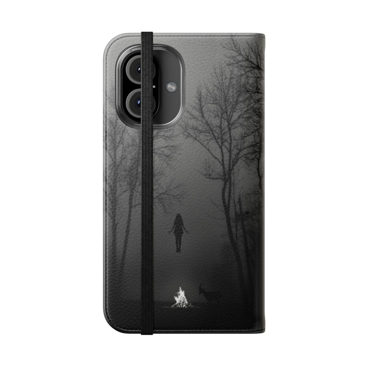 Chilling phone case cover featuring a dark ritual in a spooky forest setting - Folded Front