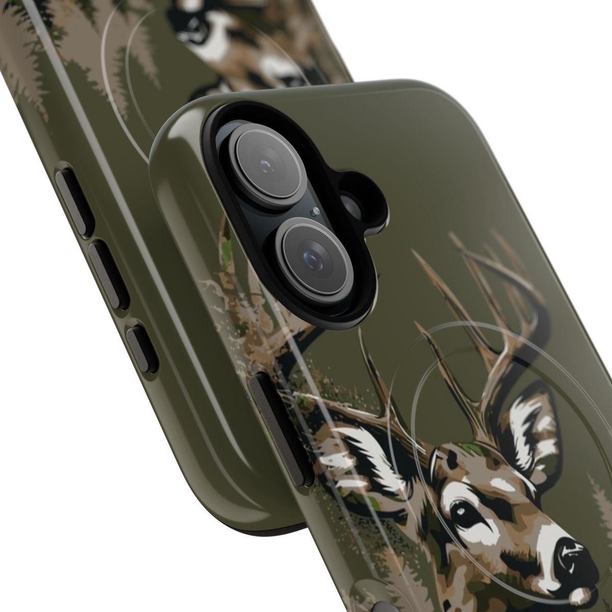 Whitetail deer and stylized forest design on a magnetic phone case - Detail