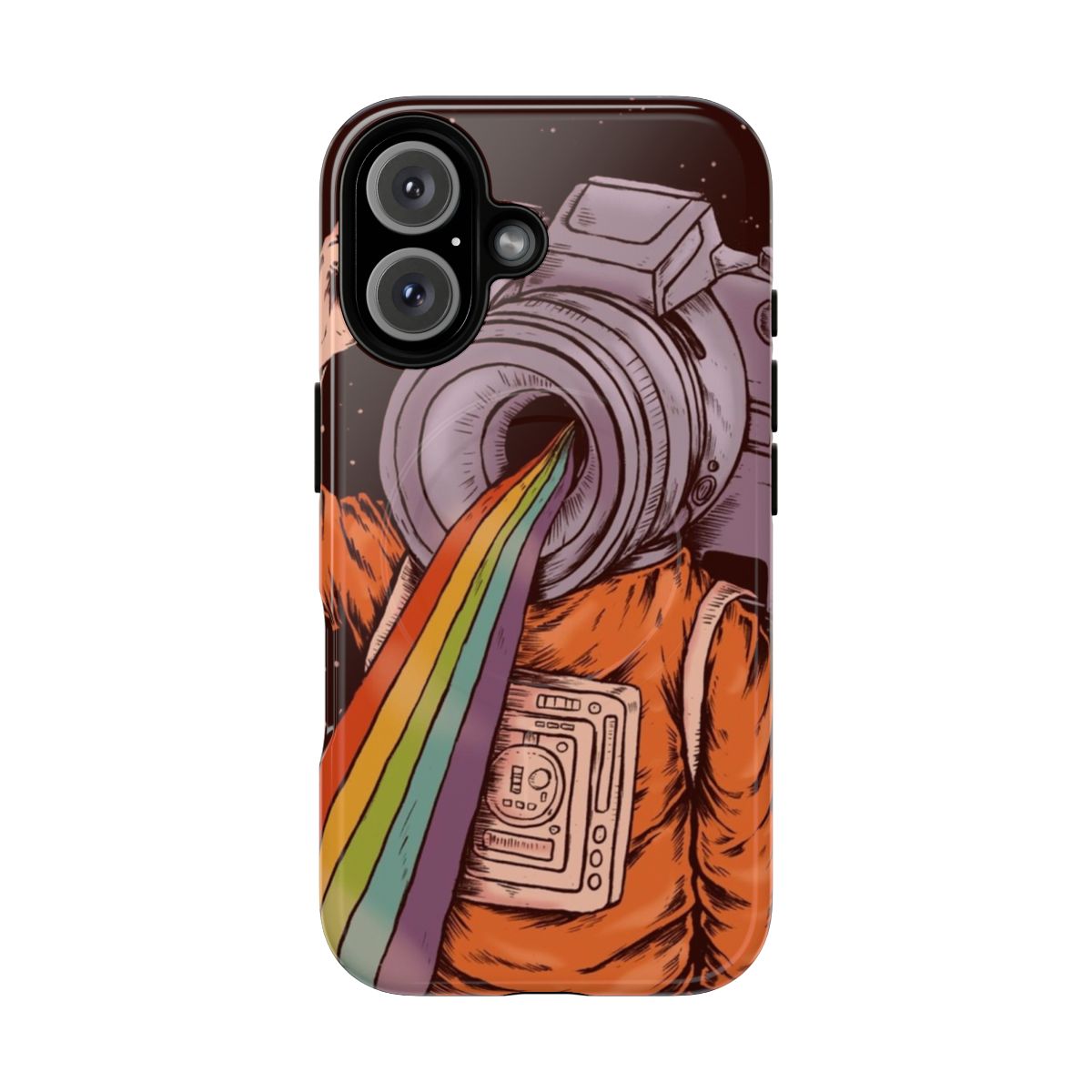 Magnetic tough phone case with a surreal, cosmic dream design featuring planets, stars, and a crescent moon.