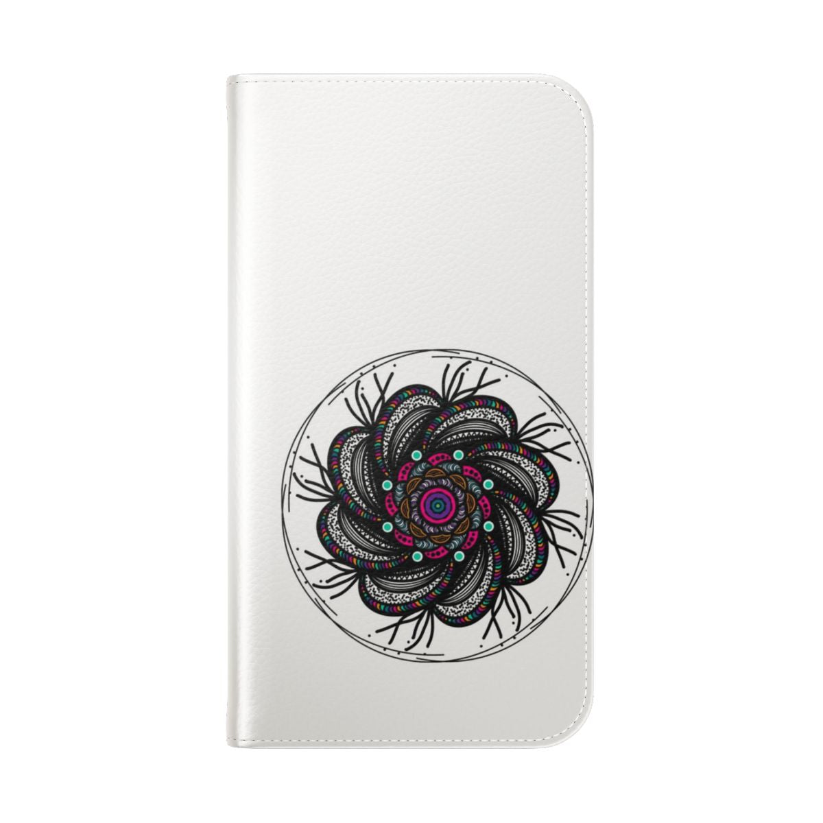 Colorful psychedelic, cosmic, hand-drawn design on a flip phone case - Folded Back