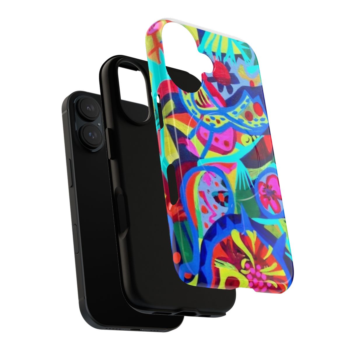 Vibrant magnetic phone case with a colorful floral and bird design - Layers