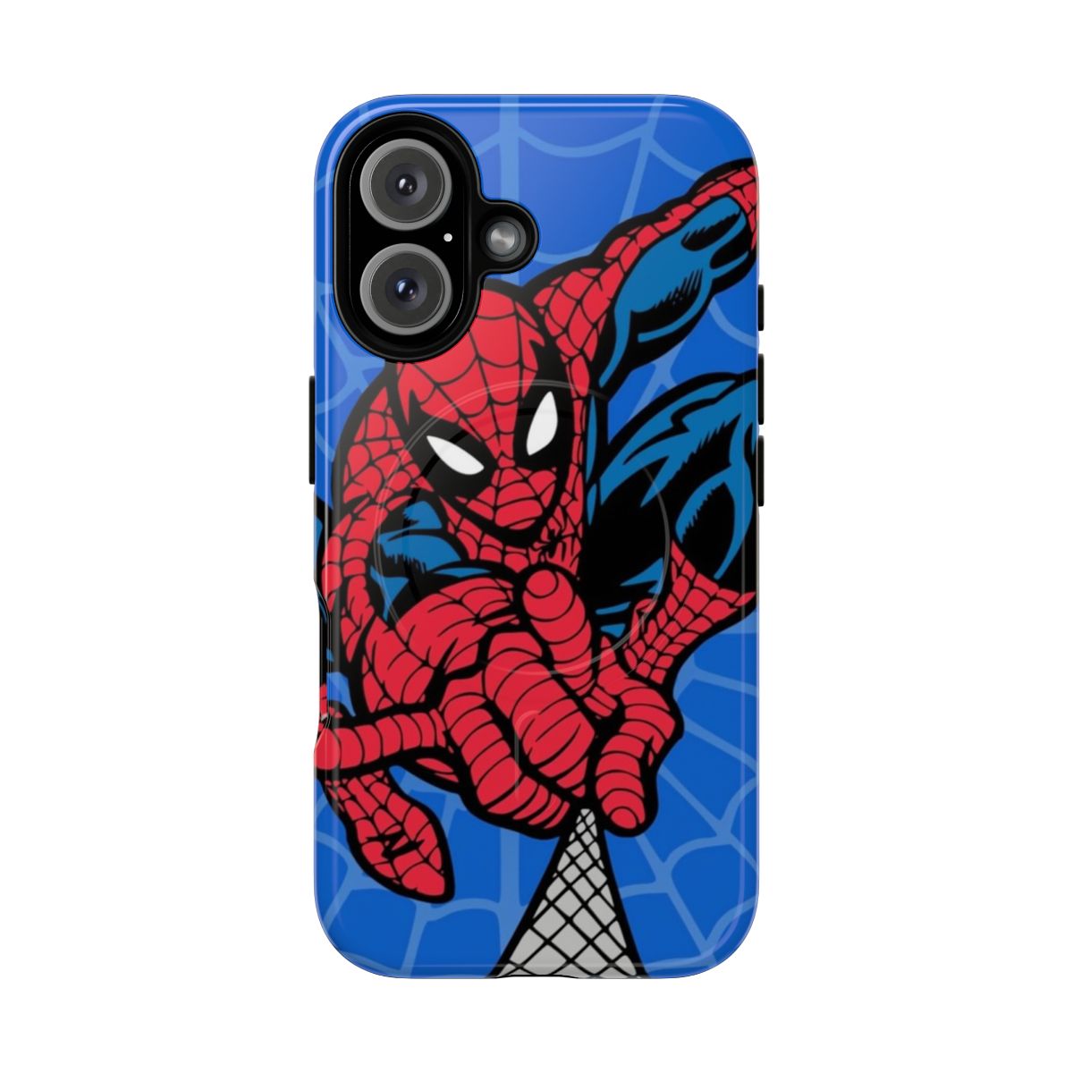 A red and blue spider-themed magnetic tough phone case with a superhero design.