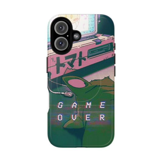 Vintage 90s anime-inspired pixel art phone case with a cute cat design