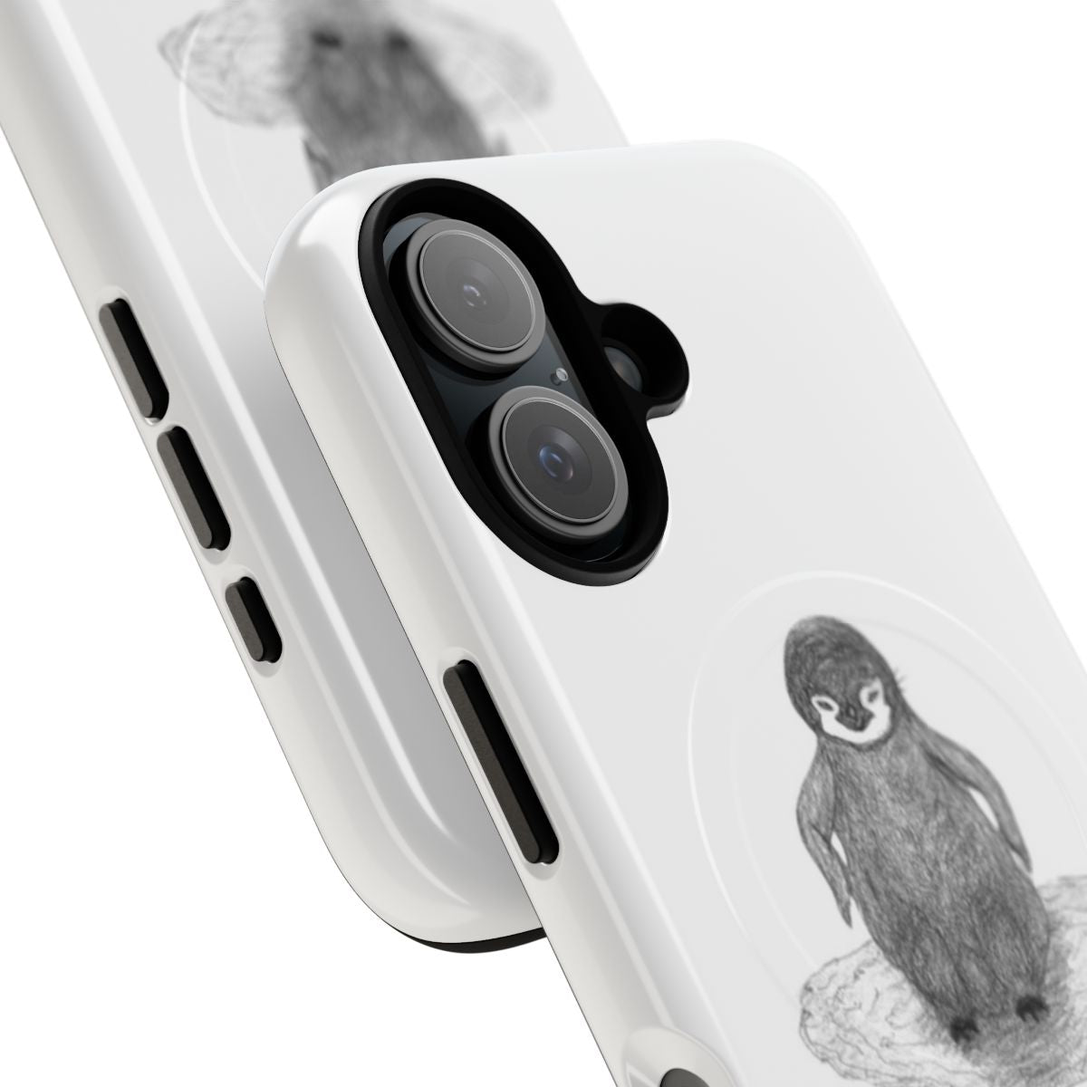 Grumpy penguin chick design on a magnetic tough phone case - Detail