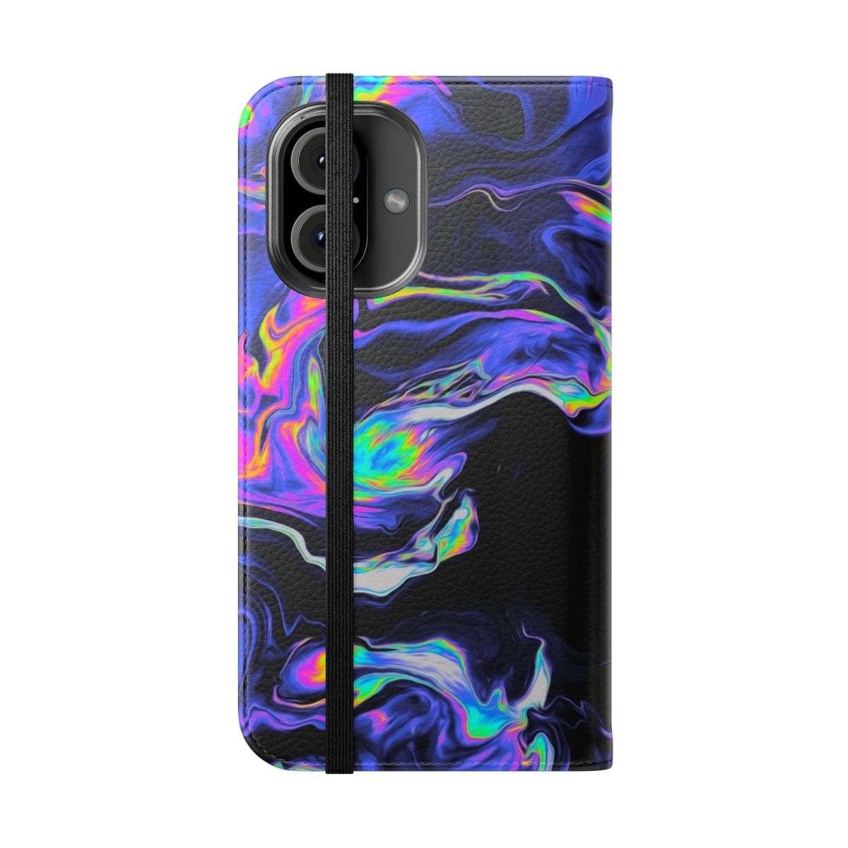 Artistic abstract phone case with fluid paint textures, geometric patterns, and vibrant colors. - Folded Front