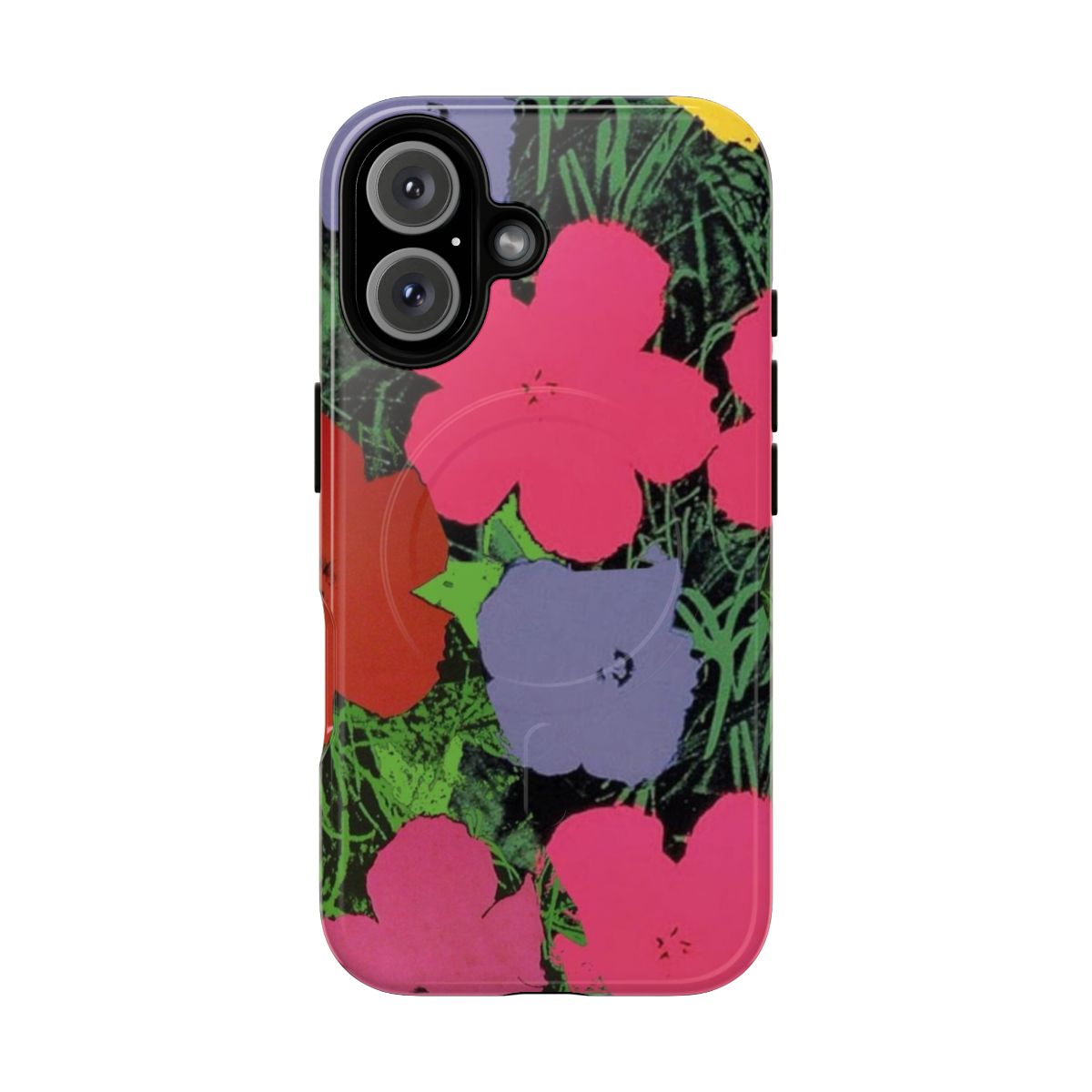 Colorful floral pop art design on a durable magnetic phone case