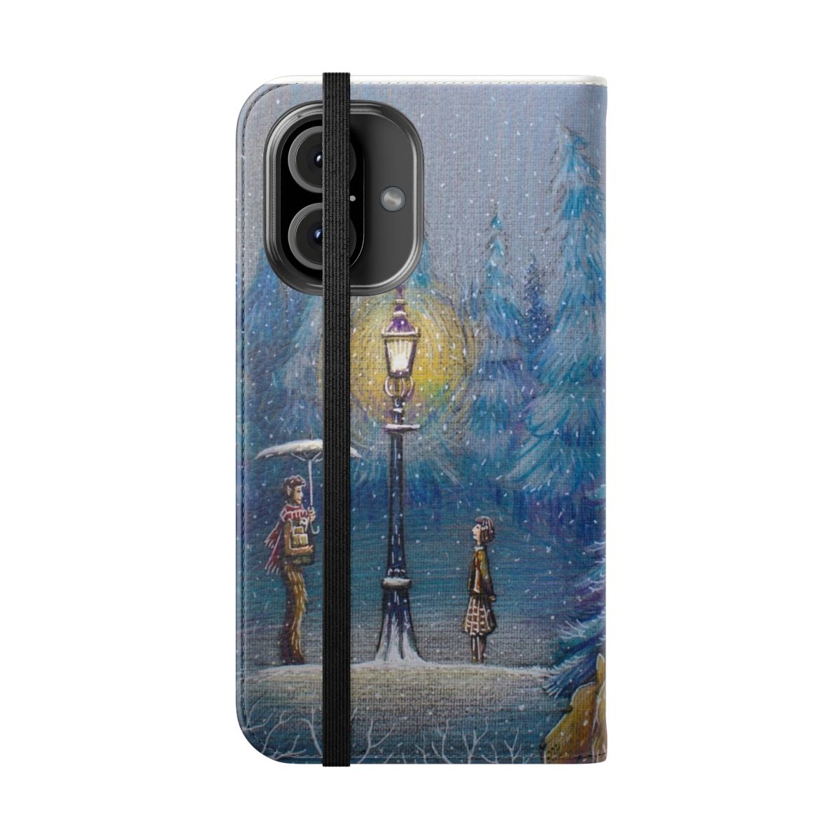 Narnia-themed flip cover phone case with magical lantern design - Folded Front