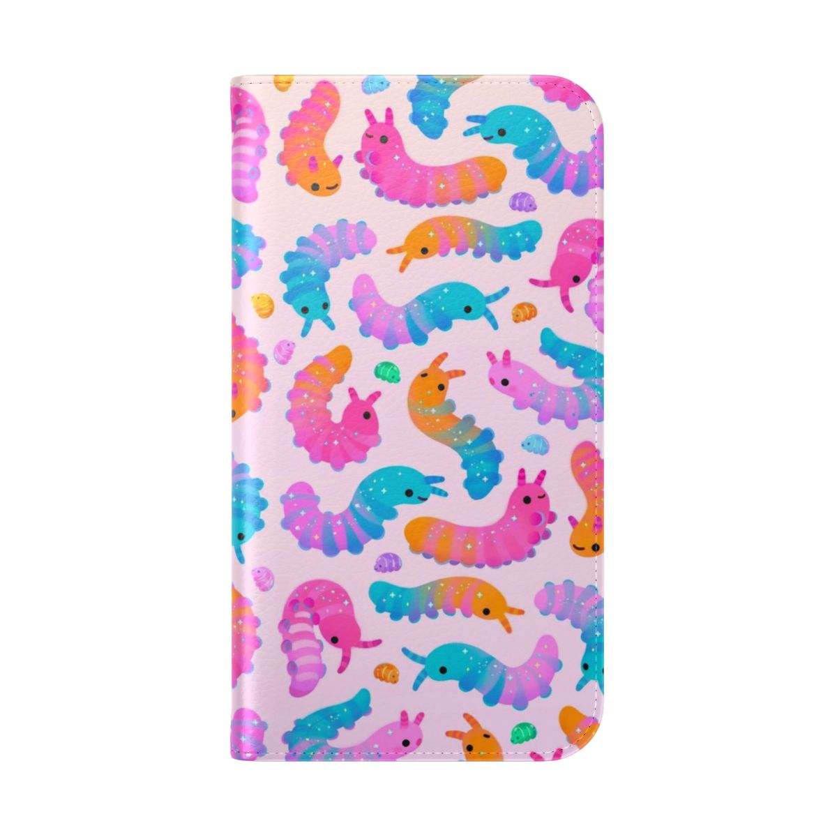 Whimsical phone case featuring a sour velvet worm design - Folded Back