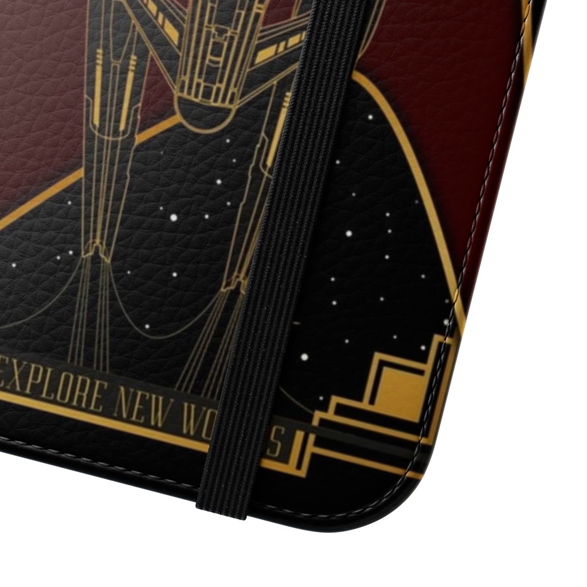 Flip phone case with a sci-fi, galaxy-inspired design - Close Up