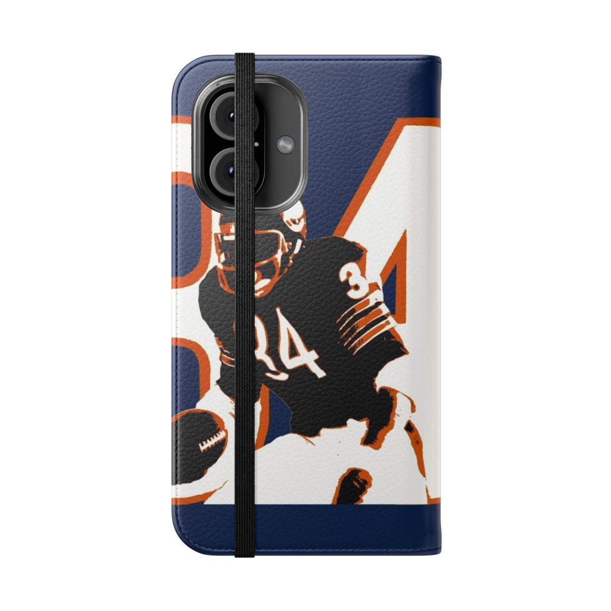 Vintage-inspired phone case featuring an illustration of legendary Chicago Bears running back Walter Payton - Folded Front