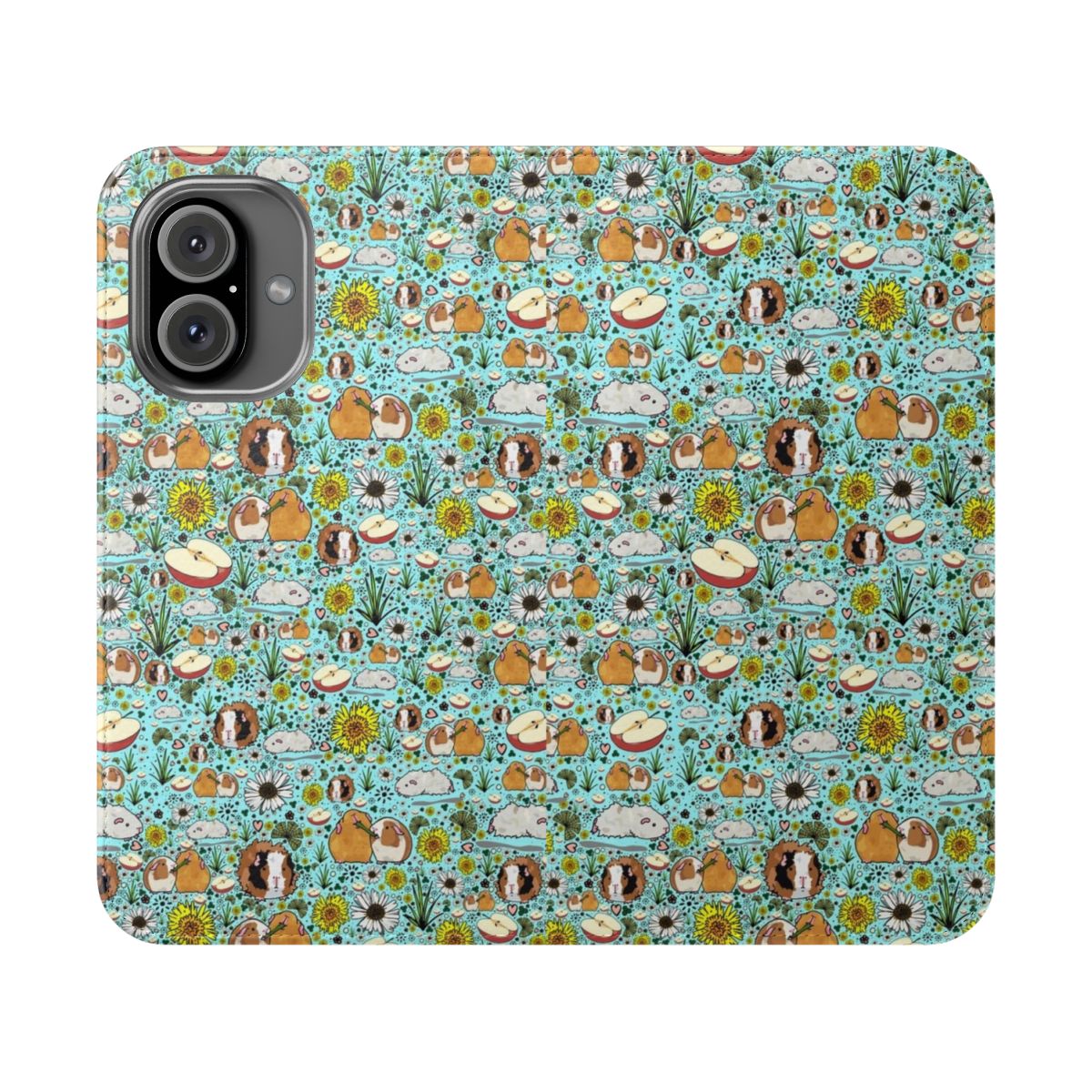 Colorful flip cover phone case featuring a cute guinea pig pattern design