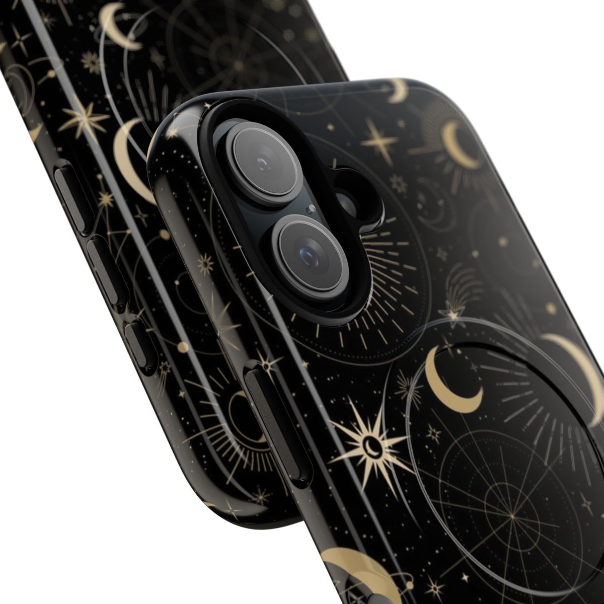 Stylish celestial-themed phone case with moon, stars and sun design - Detail