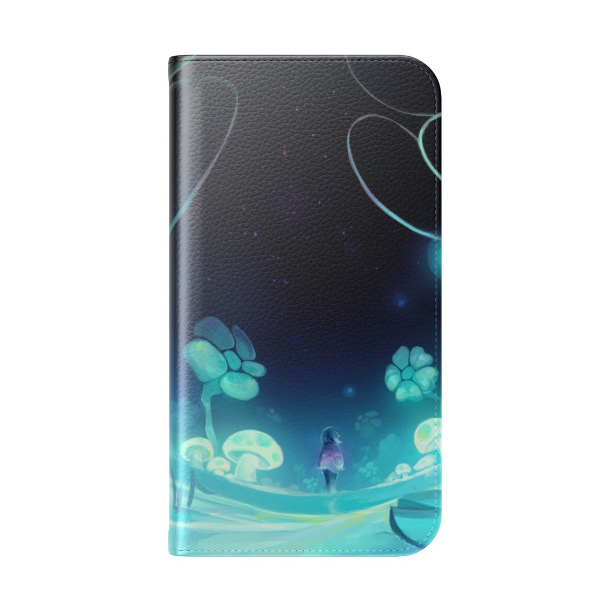 Waterfall-themed flip cover phone case with nature landscape design - Folded Back