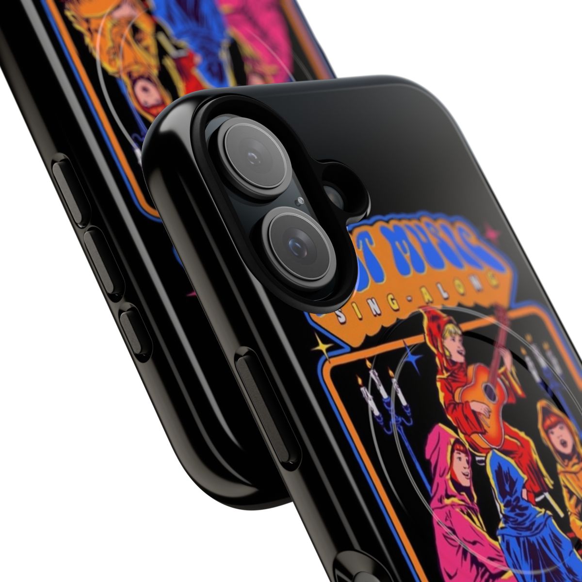 Retro-inspired magnetic phone case featuring cult music designs - Detail