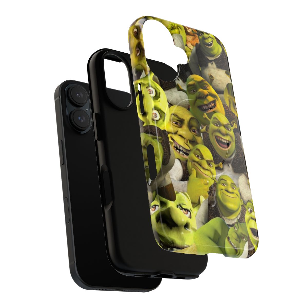 Vibrant, artistic phone case featuring a collage of Shrek characters and imagery. - Layers