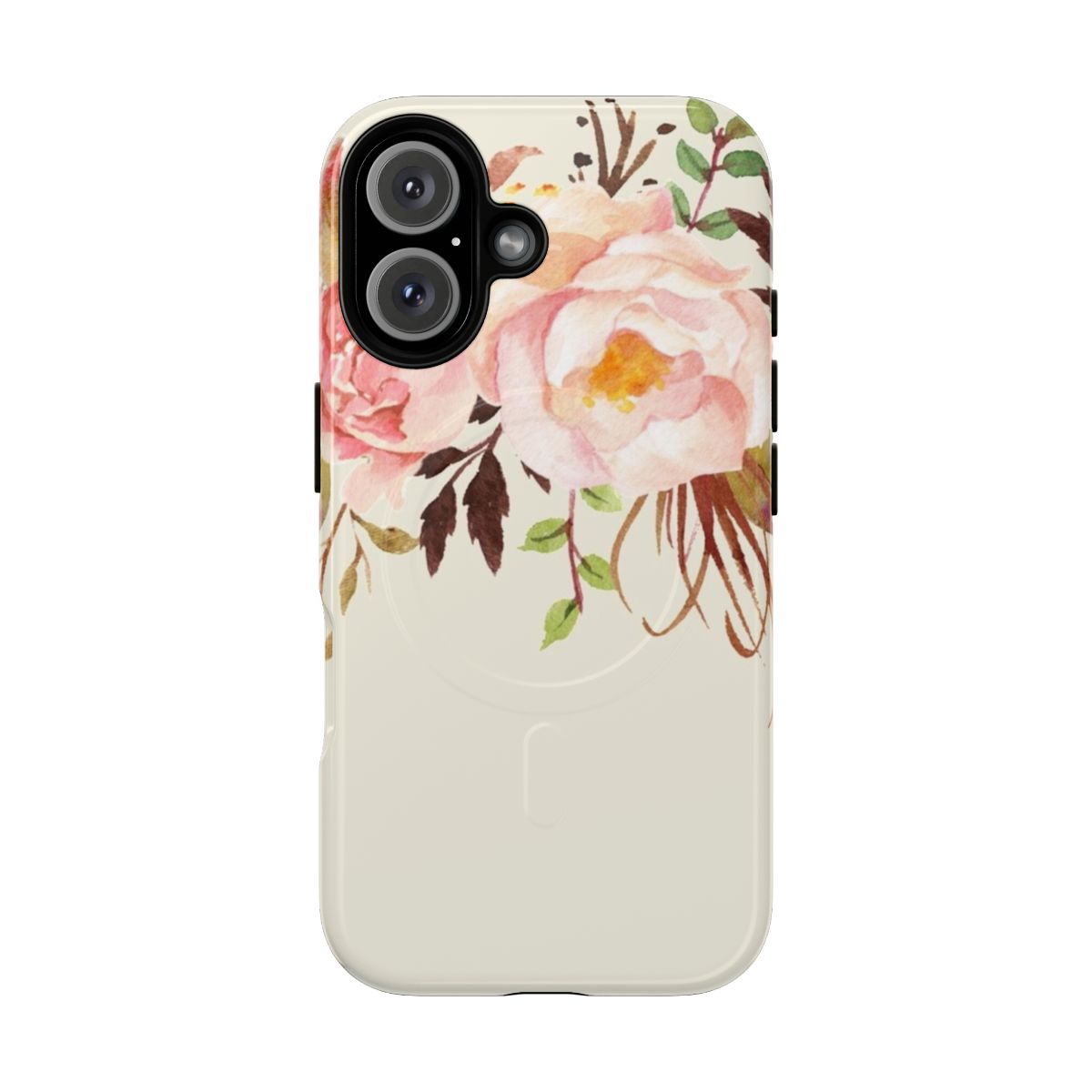 Watercolor painting of a beautiful pink and white flower bouquet on a smartphone case.