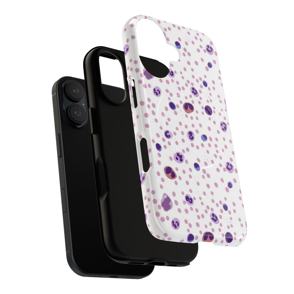 Magnetic tough phone case featuring illustration of white blood cells and red blood cells under a microscope - Layers