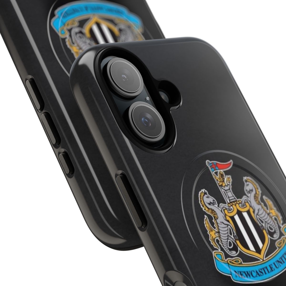 Magnetic protective phone case featuring the Newcastle soccer club logo and colors - Detail