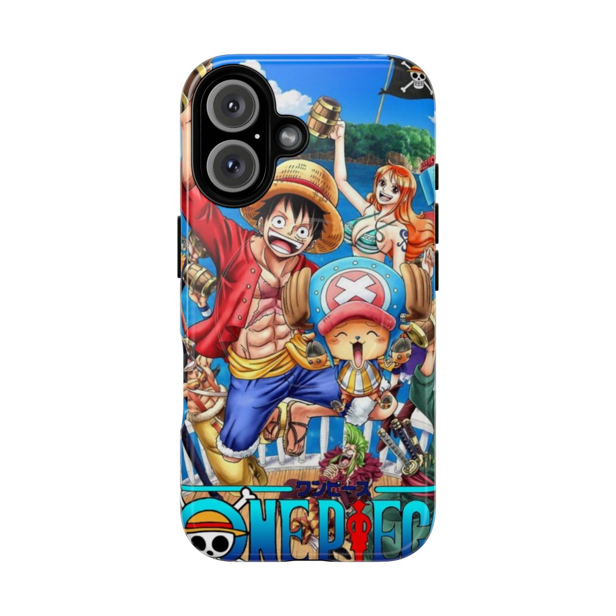 Magnetic tough phone case featuring a collage of popular One Piece anime characters