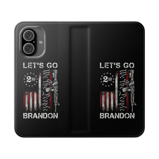 Patriotic 2nd Amendment flip cover phone case with American flag and "Let's Go Brandon" design