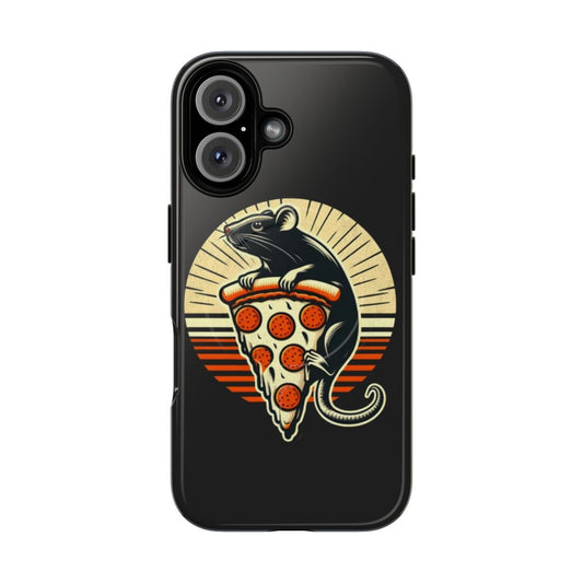 Retro cartoon rat with pepperoni pizza phone case