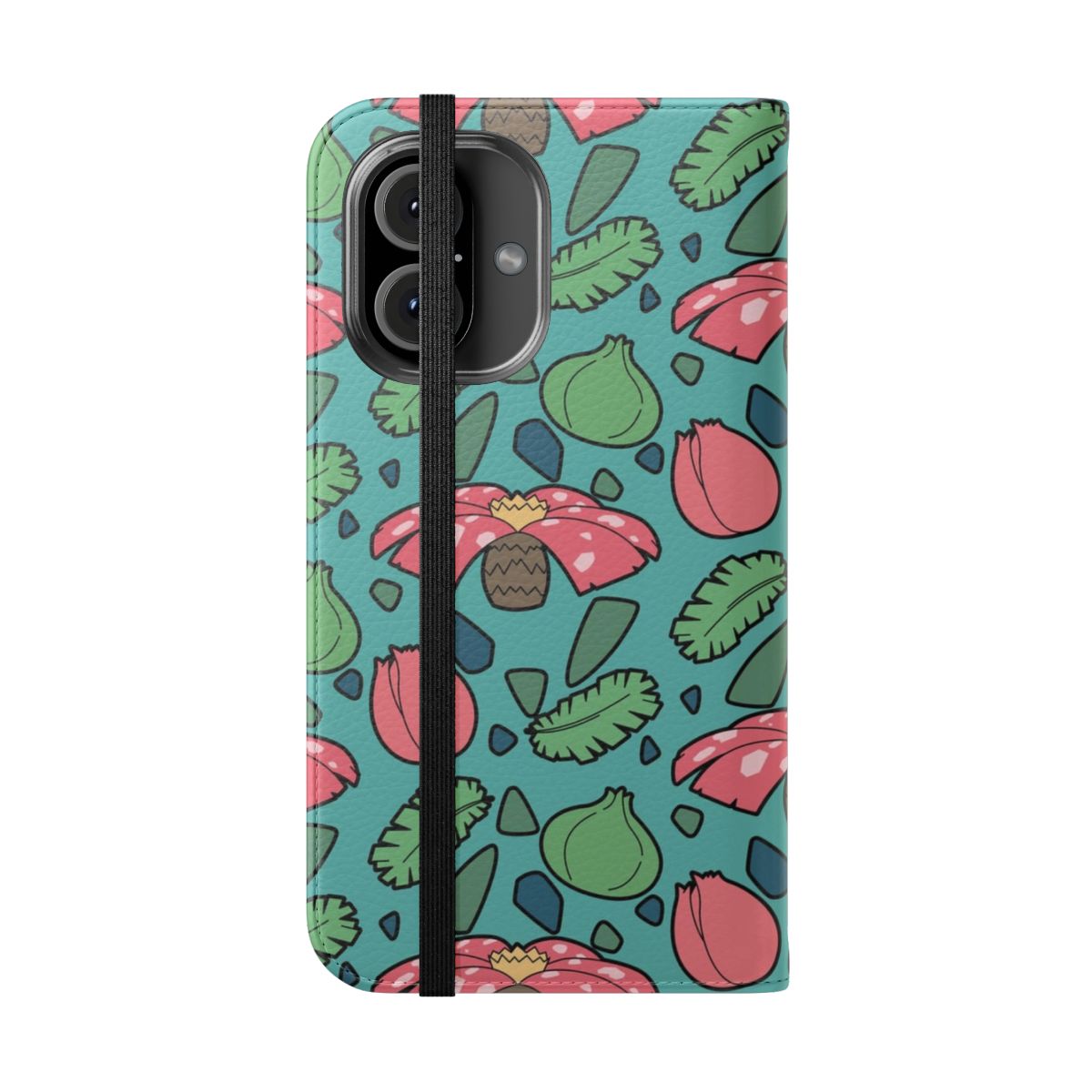 Artistic collage phone case featuring Bulbasaur, Ivysaur, and Venusaur from the Pokémon universe - Folded Front