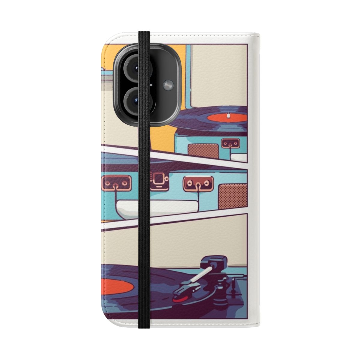 Retro blue vinyl record player flip phone case - Folded Front