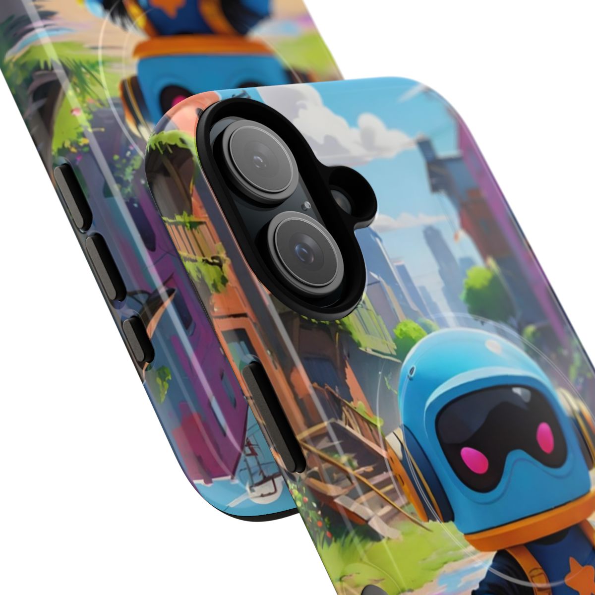 A colorful and durable phone case featuring a Brawl Stars robot-inspired design. - Detail