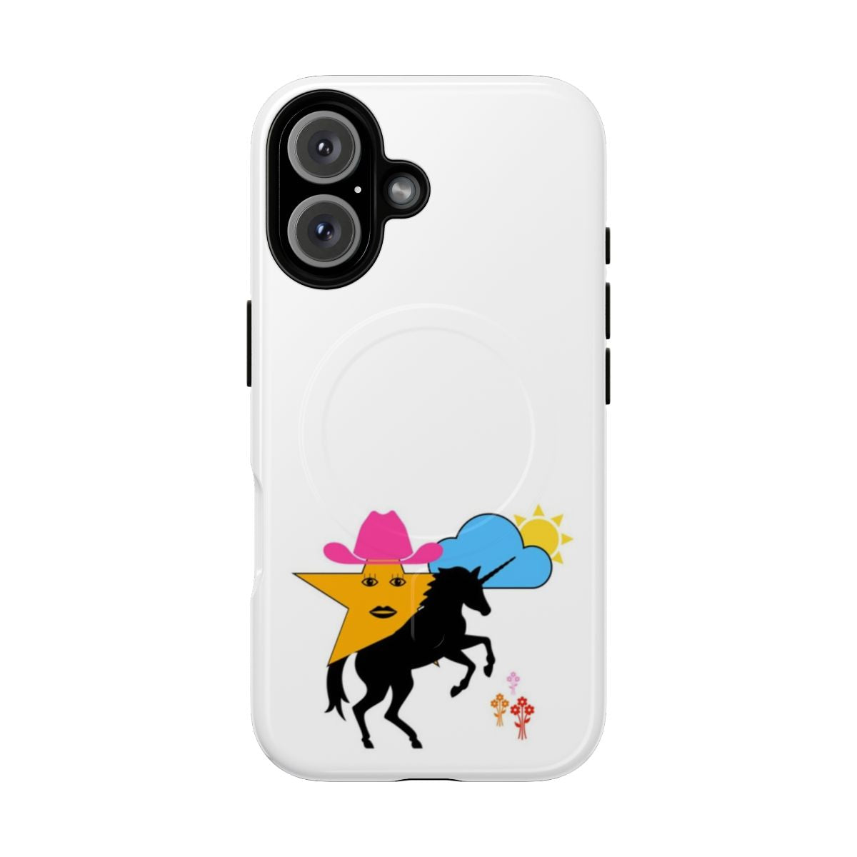 Magnetic tough phone case with a cowgirl adventure design