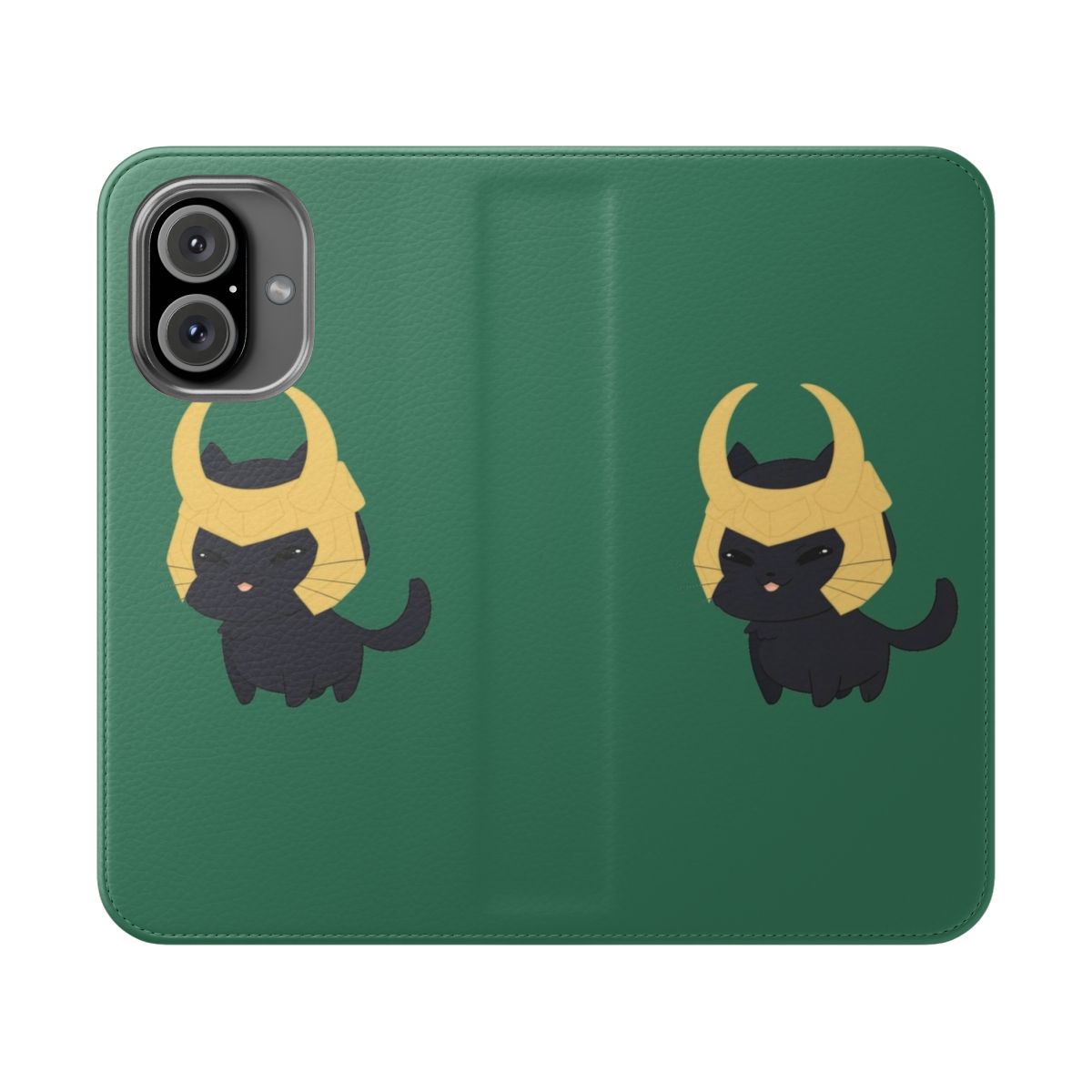 Black cat phone case with Loki chibi design