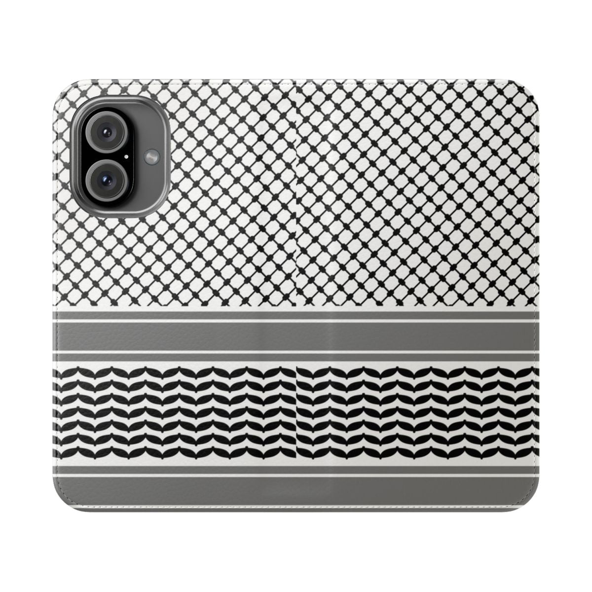 Flip phone case with a traditional Palestinian keffiyeh pattern