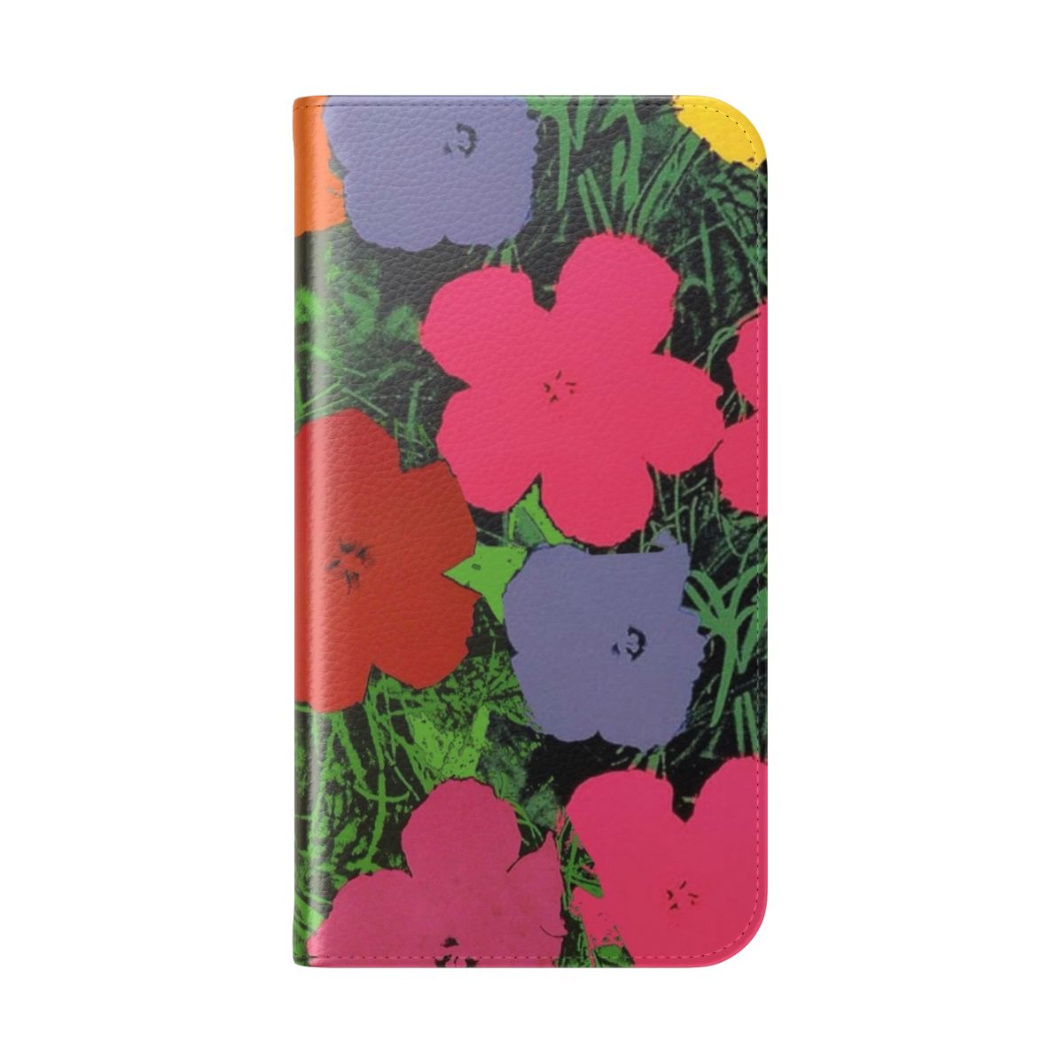 Vibrant and colorful phone case featuring a floral design inspired by the iconic pop art of Andy Warhol. - Folded Back