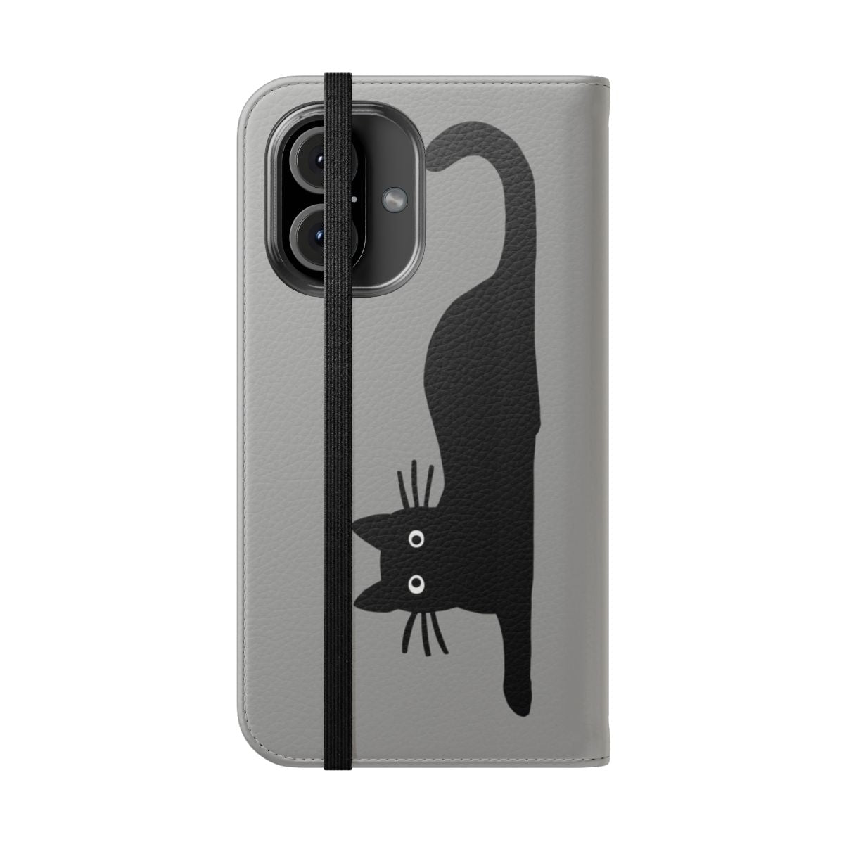 Black cat flip phone case with whiskers and paws - Folded Front