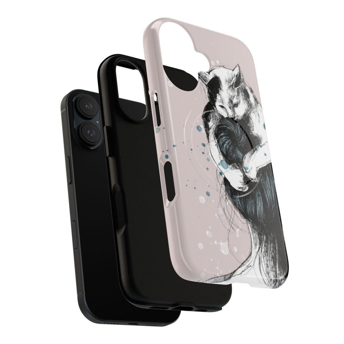 Magnetic tough phone case with a playful cat on the head design - Layers