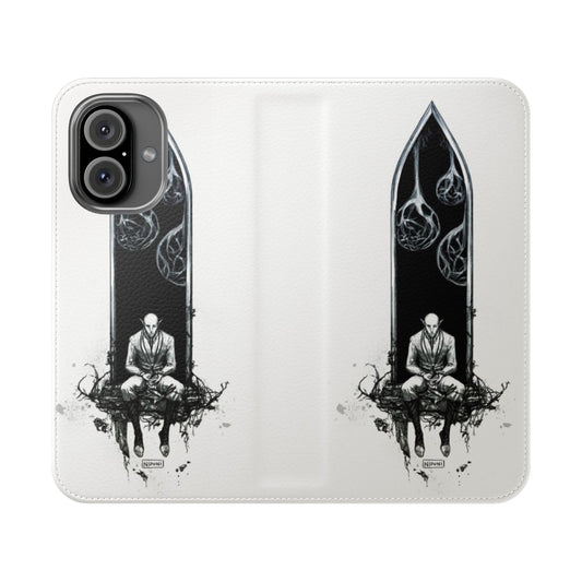 Monochrome phone case with fantasy elf and dread wolf design